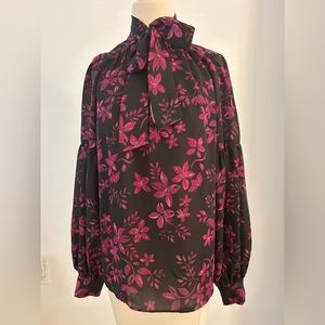 Silk Parker top with bow tie neck